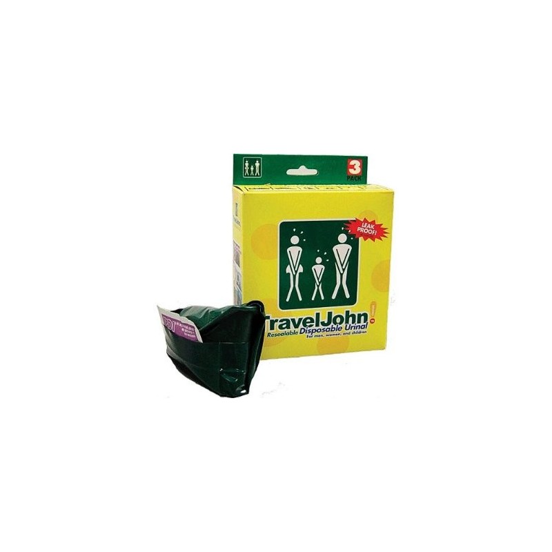 TRAVELJOHN Disposable Resealable Urinal Deluxe, 3-pks, Green 800