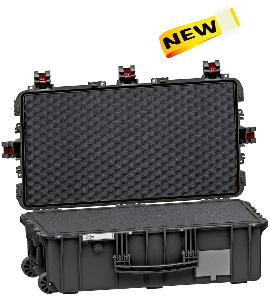 EXPLORER CASES 7626HL.B Internal L763 x W399 x D260 mm with Pre-cubed Foam, Wheels, Black Case, 69703