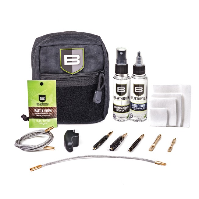 BREAKTHROUGH QWIC-Mil Pull Through Cleaning Kit (.223 / .30Cal / 9mm) in Black Nylon Pouch with Molle Back, 7442