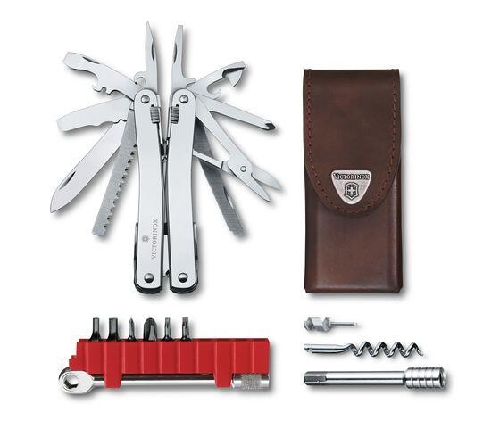VICTORINOX SwissTool Spirit X Plus Ratchet, Silver, Leather Pouch