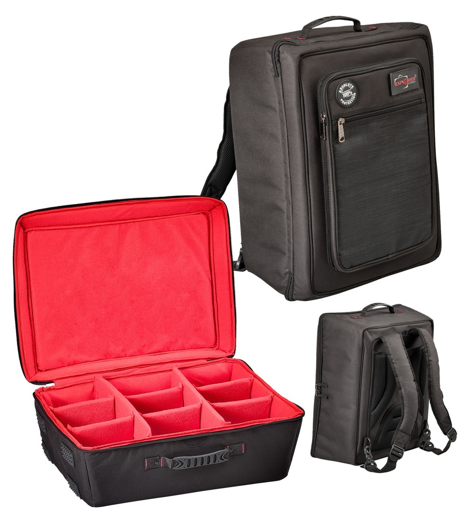 EXPLORER CASES BPH53 Internal L430 x W530 x D250 mm Padded Black/Red Backpack w/ Front Pocket, Inner Adjustable Dividers, 32554