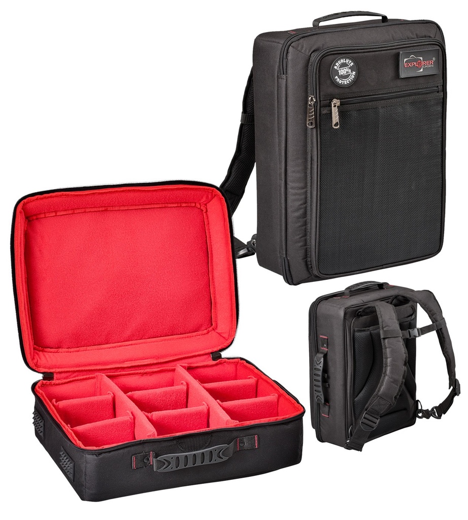 EXPLORER CASES BPH44 Internal L380 x W440 x D180 mm Padded Black/Red Backpack w/ Front Pocket, Inner Adjustable Dividers, 24409