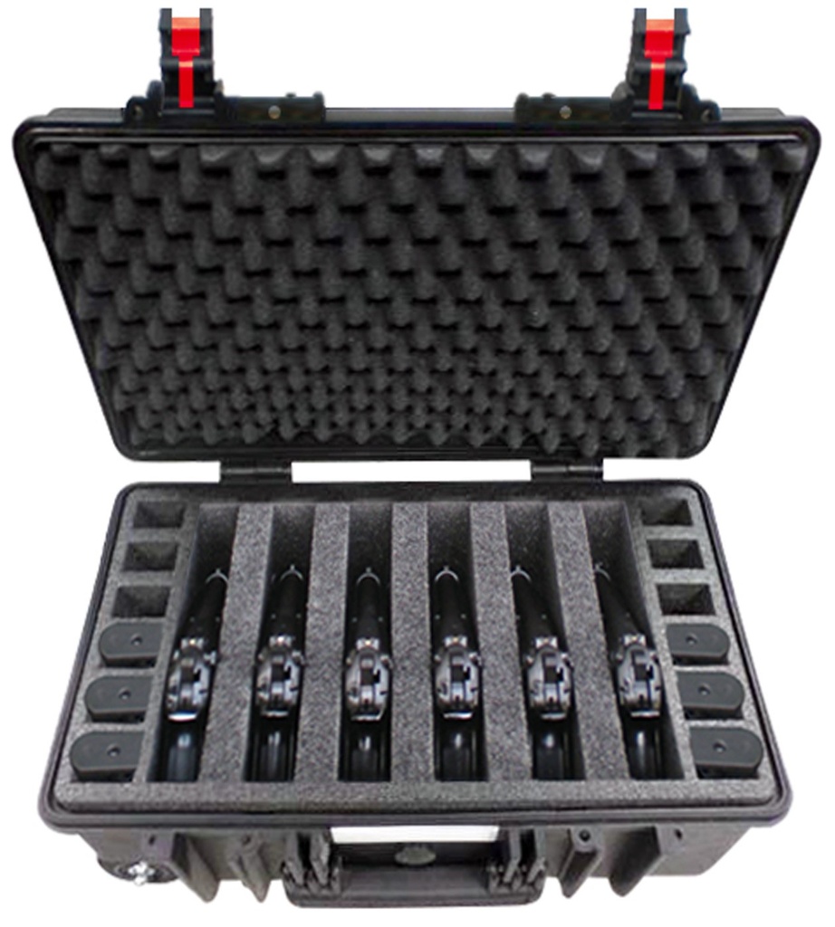 [5221HL.B.6P] EXPLORER CASES 5221HL.B.6P Internal L520 x W285 x D205 mm with 6-pistols Bag, Ball-bearing Wheels, Black Case, 41554