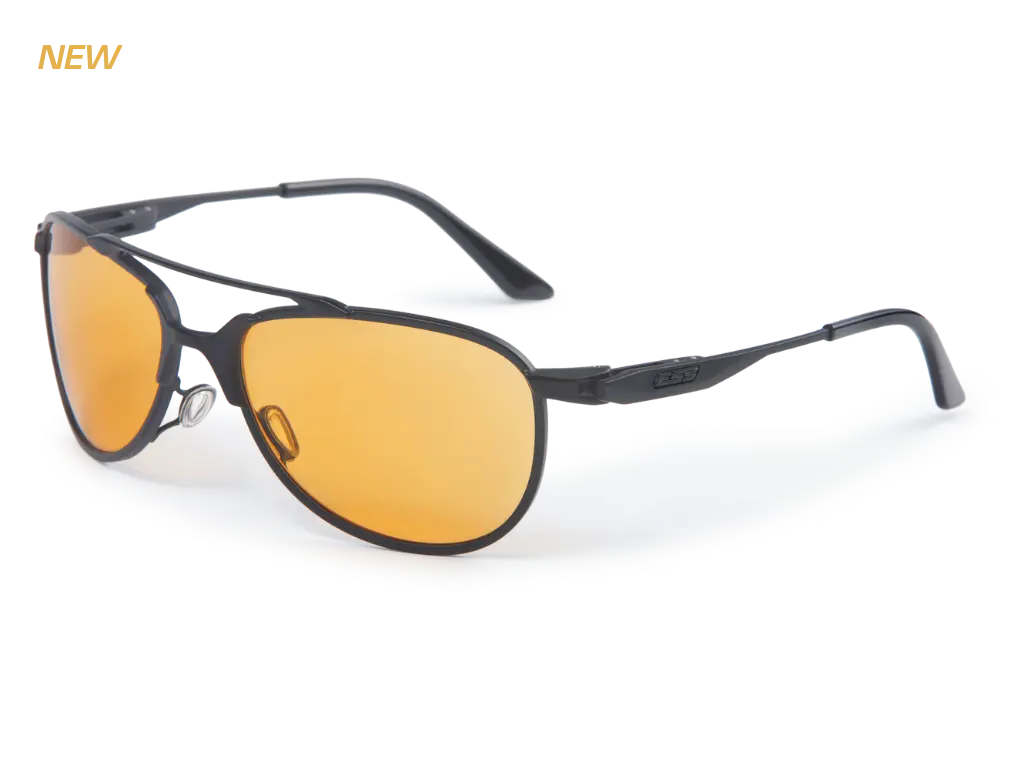 ESS InVINCEible Aviator Black frame sunglasses with subdued ESS logo w/ Orange Rust lenses